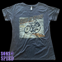 Load image into Gallery viewer, Billy Lane&#39;s Sons of Speed Womens V-Neck Jersey Charcoal/Black

